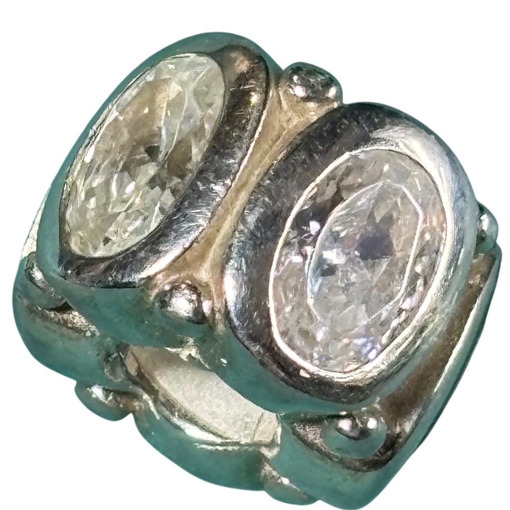 Chamilia Sterling Silver 925 Oval Cubic Zirconia Studded Barrel Slide Charm Bead